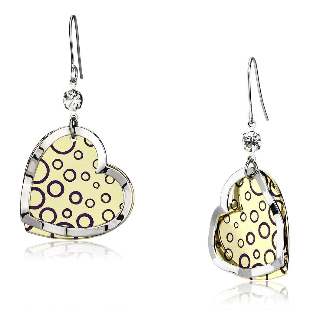 JCE2694 Gold+Rhodium Iron Earrings with Top Grade Crystal  in Clear