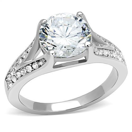 JCE3020-7 High polished (no plating) Stainless Steel Ring with AAA Grade CZ  in Clear-7